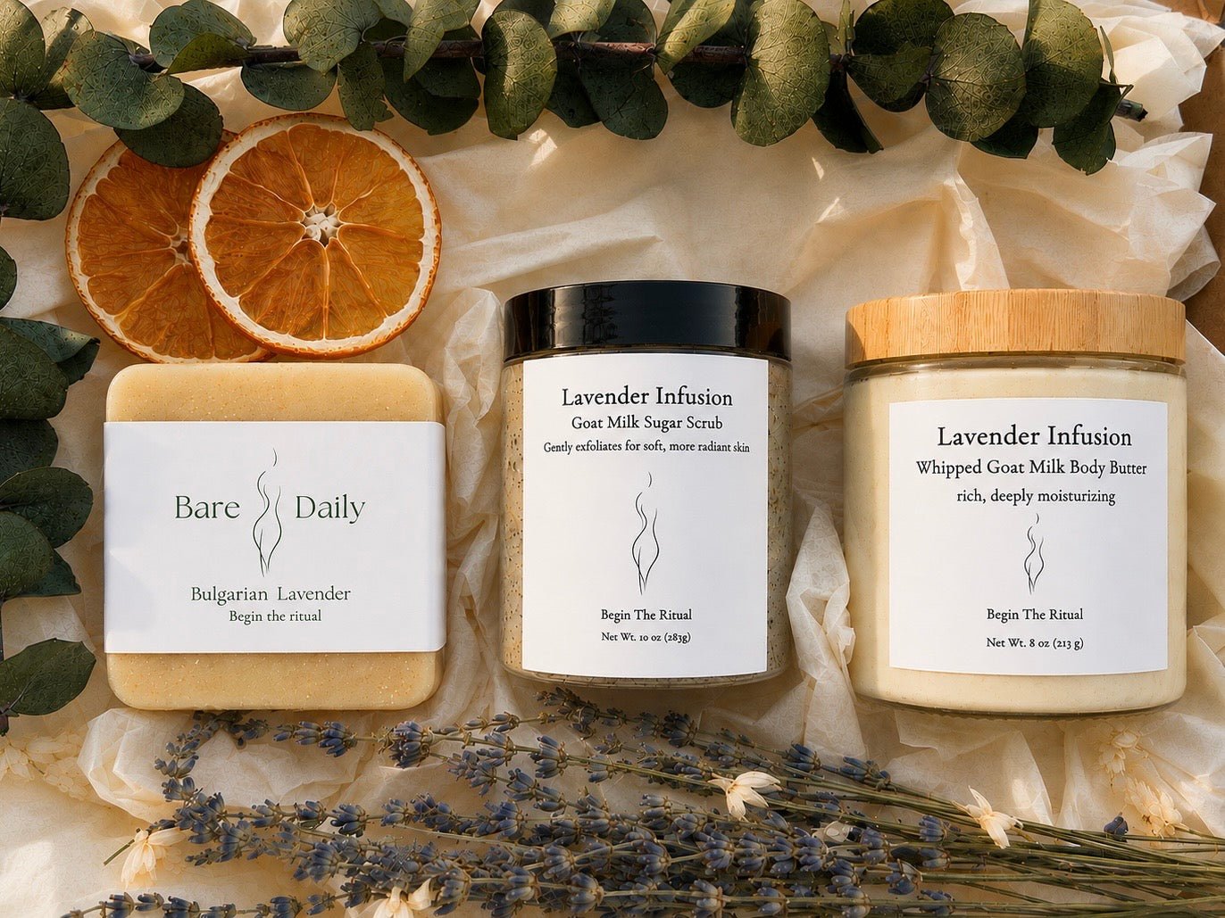 The Lavender 3-Step Goat Milk Collection | Exfoliate, Cleanse, & Moisturize