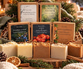 Bare Daily holiday artisan goat milk soap bundle pack featuring festive scents like Balsam Fir, Juniper & Pine, and Spiced Gingerbread.
