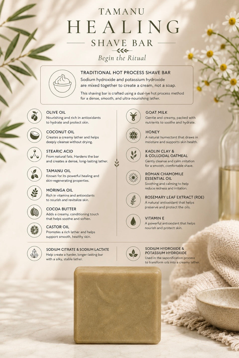 Tamanu Healing Shave Bar | Traditional Hot Process