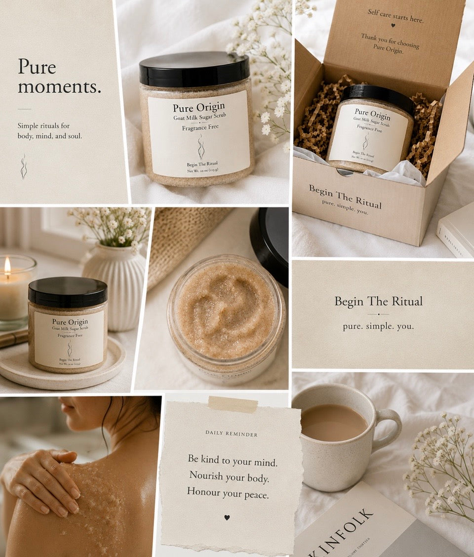 Fragrance-Free Goat Milk Sugar Scrub | Pure Origin Unscented Exfoliating Body Polish for Sensitive Skin