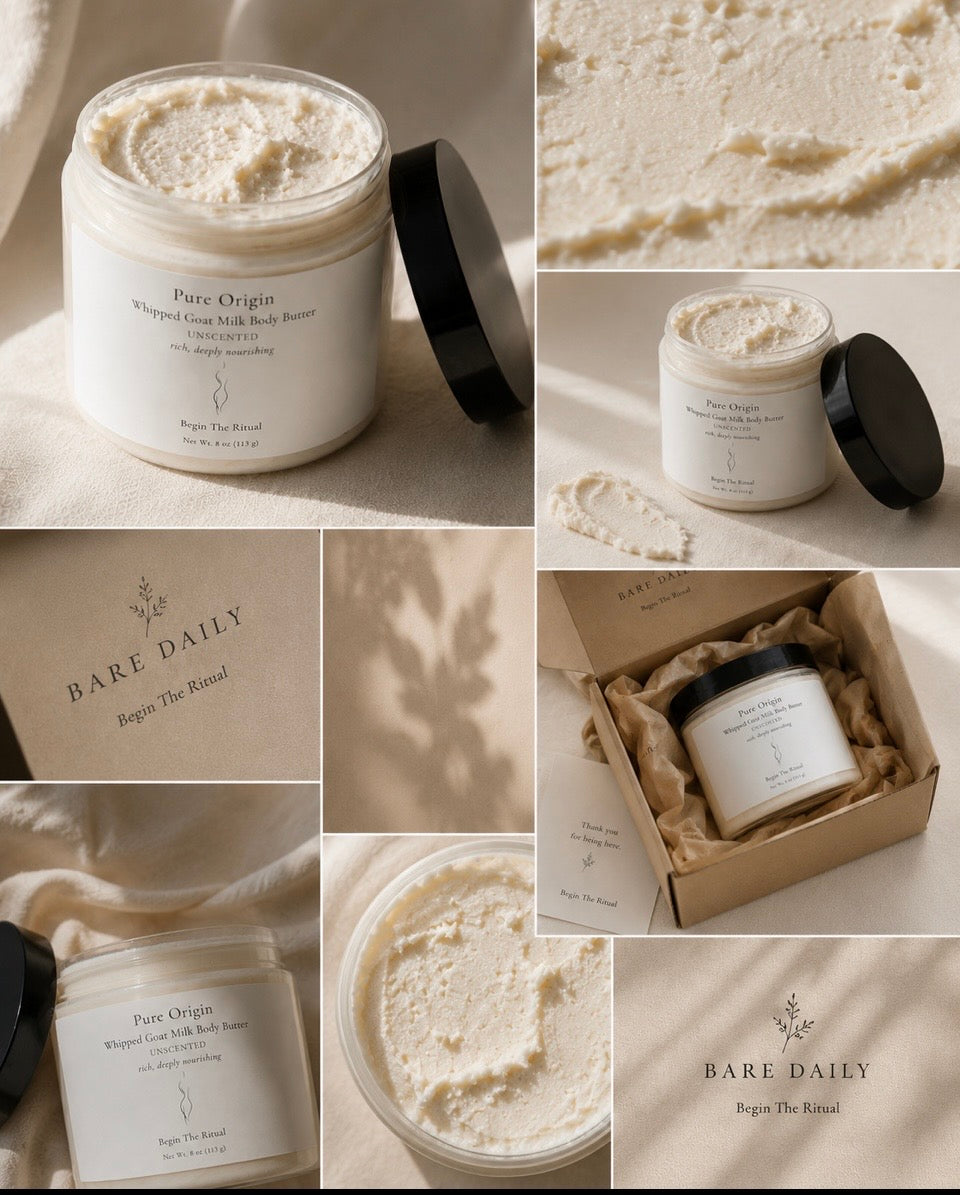 Fragrance-Free Whipped Goat Milk Body Butter for Sensitive Skin | Pure Origin Unscented Moisturizer