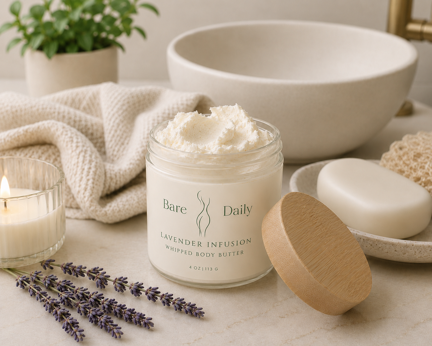 Bare Daily Lavender Infusion Whipped Body Butter — Goat Milk, Shea, Cocoa & Mango Butters